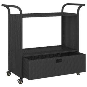 Carrello da Bar con Cassetto Nero 100x45x97 cm in Polyrattan cod mxl 64195