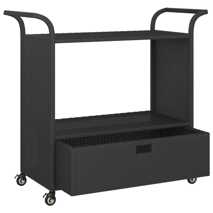 Carrello da Bar con Cassetto Nero 100x45x97 cm in Polyrattan 316663