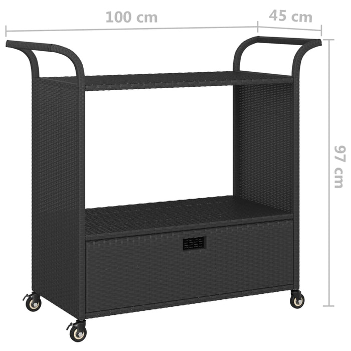 Carrello da Bar con Cassetto Nero 100x45x97 cm in Polyrattan cod mxl 64195