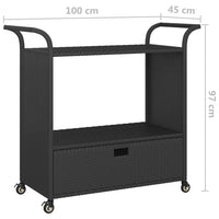 Carrello da Bar con Cassetto Nero 100x45x97 cm in Polyrattan 316663