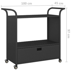 Carrello da Bar con Cassetto Nero 100x45x97 cm in Polyrattan 316663