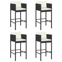 Sgabelli da Bar 4 pz con Cuscini Nero in Polyrattan