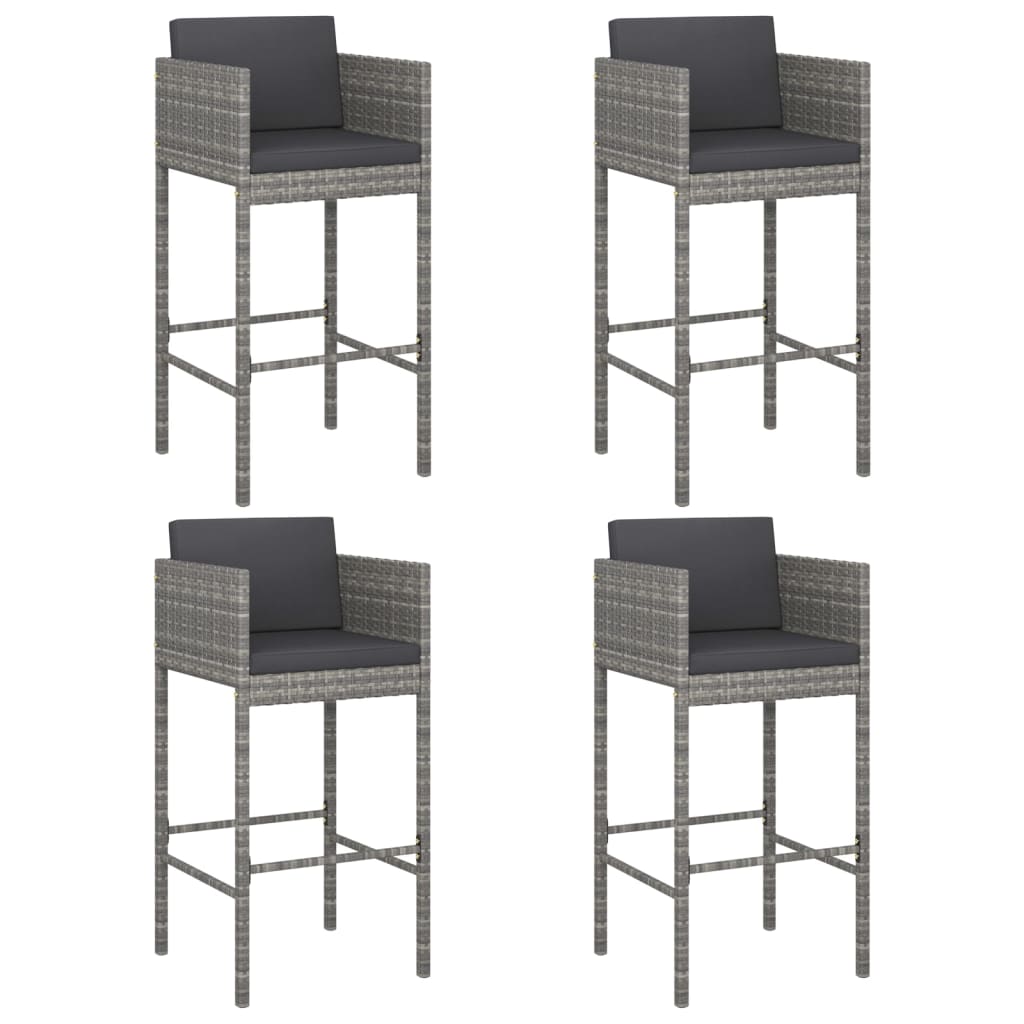 Sgabelli da Bar con Cuscini 4 pz in Polyrattan Grigio 316677