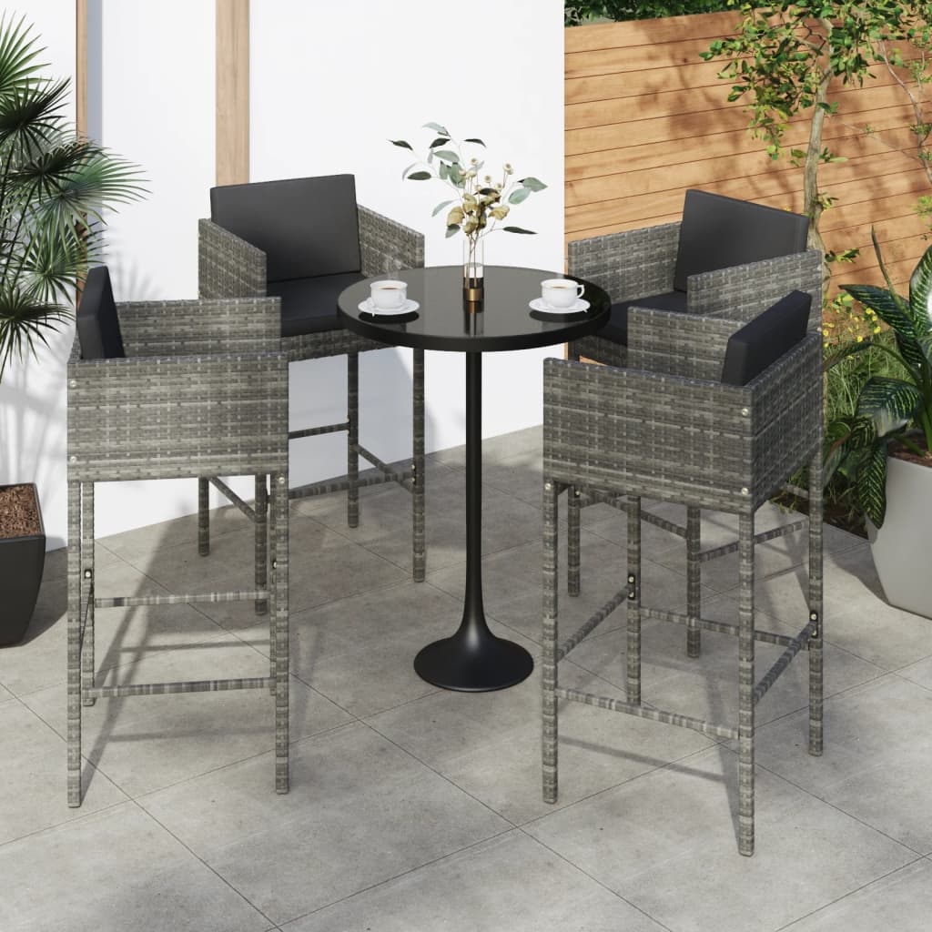 Sgabelli da Bar con Cuscini 4 pz in Polyrattan Grigio 316677