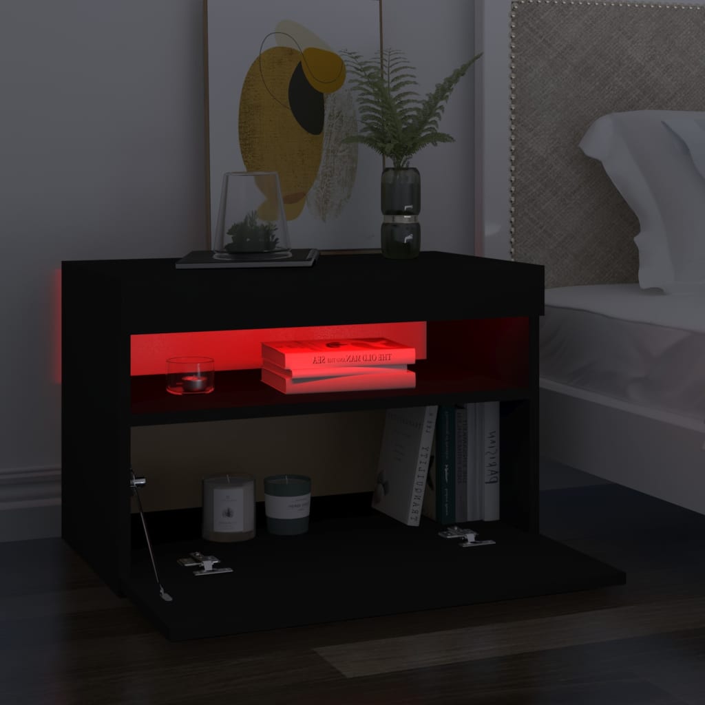 Comodini con Luci LED-Tavolino da notte Neri 60x35x40 cm in Legno Multistrato