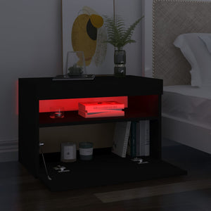 Comodini con Luci LED-Tavolino da notte Neri 60x35x40 cm in Legno Multistrato