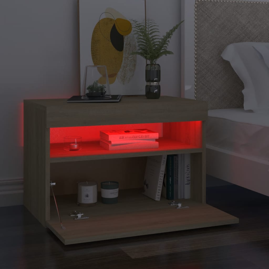 Comodini con Luci LED 2 pz-Set di 2 Tavolino da notte Rovere Sonoma 60x35x40 cm