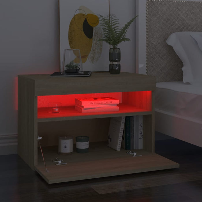 Comodini con Luci LED 2 pz-Set di 2 Tavolino da notte Rovere Sonoma 60x35x40 cm