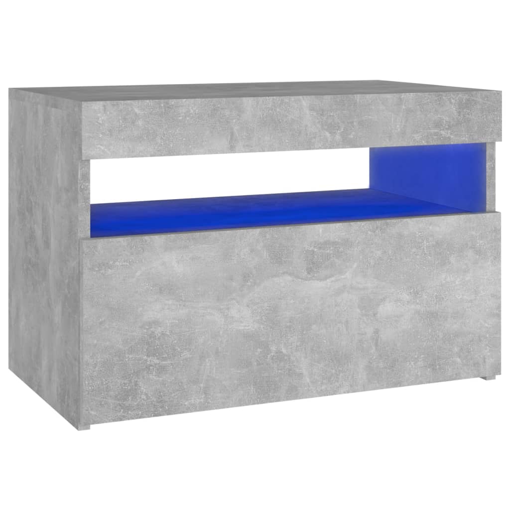 Comodino con Luci LED-Tavolino da notte Grigio Cemento 60x35x40 cm