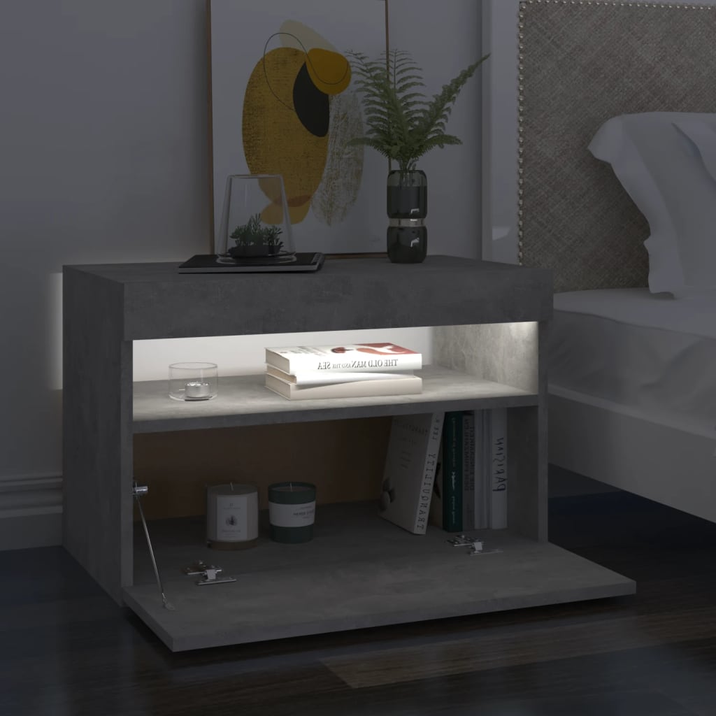Comodino con Luci LED Grigio Cemento 60x35x40 cm 3082782