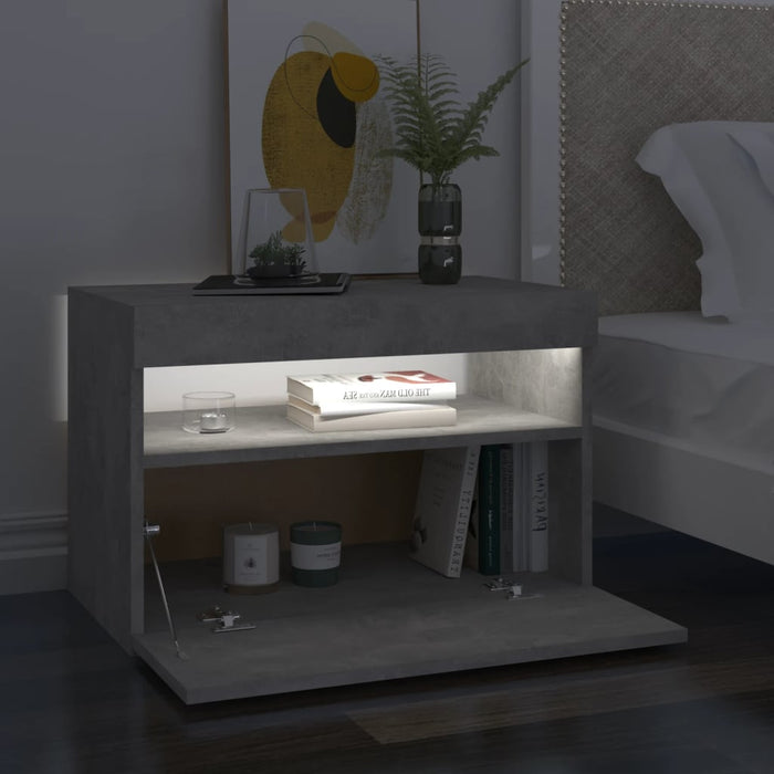 Comodino con Luci LED Grigio Cemento 60x35x40 cm 3082782