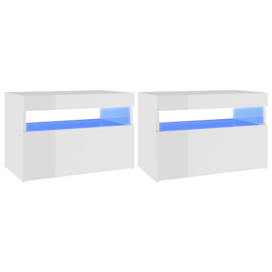 Comodini con Luci LED 2 pz-Set di 2 Tavolino da notte Bianco Lucido 60x35x40 cm