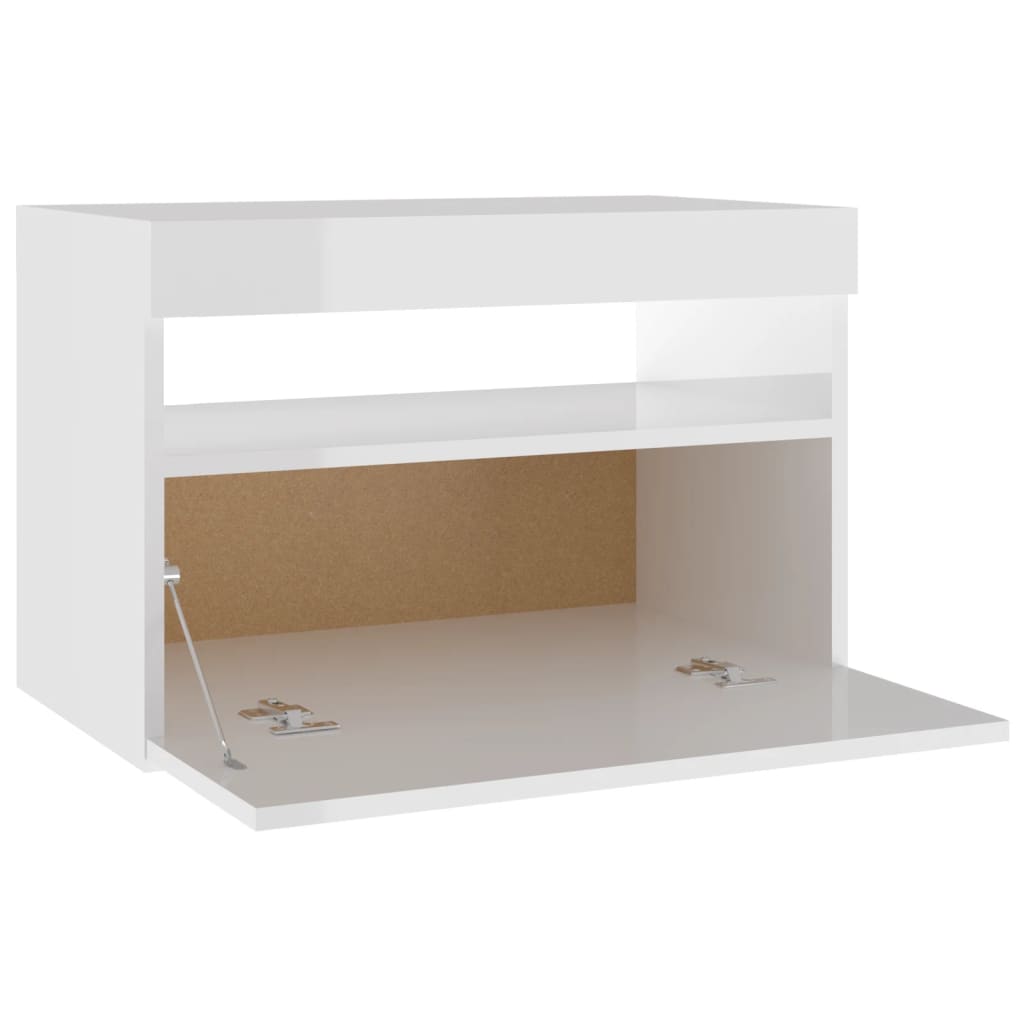 Comodini con Luci LED 2 pz Bianco Lucido 60x35x40 cm 3082787