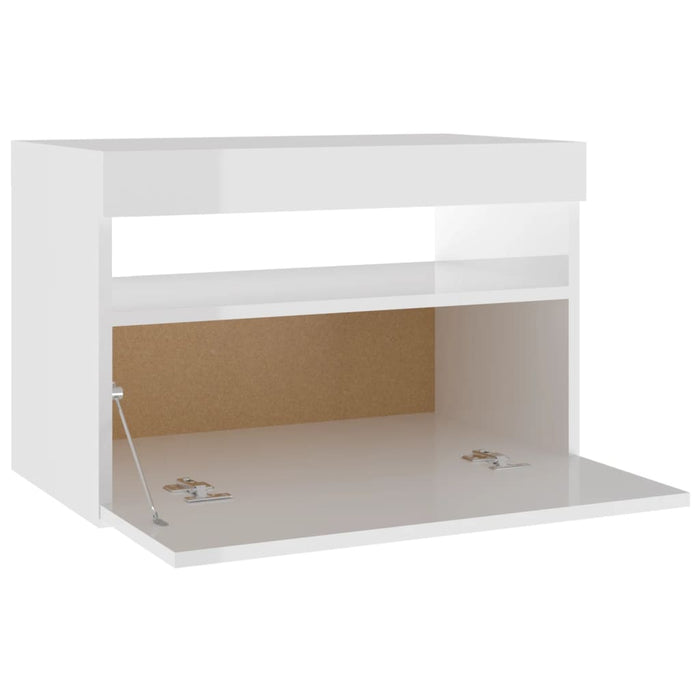 Comodini con Luci LED 2 pz Bianco Lucido 60x35x40 cm 3082787