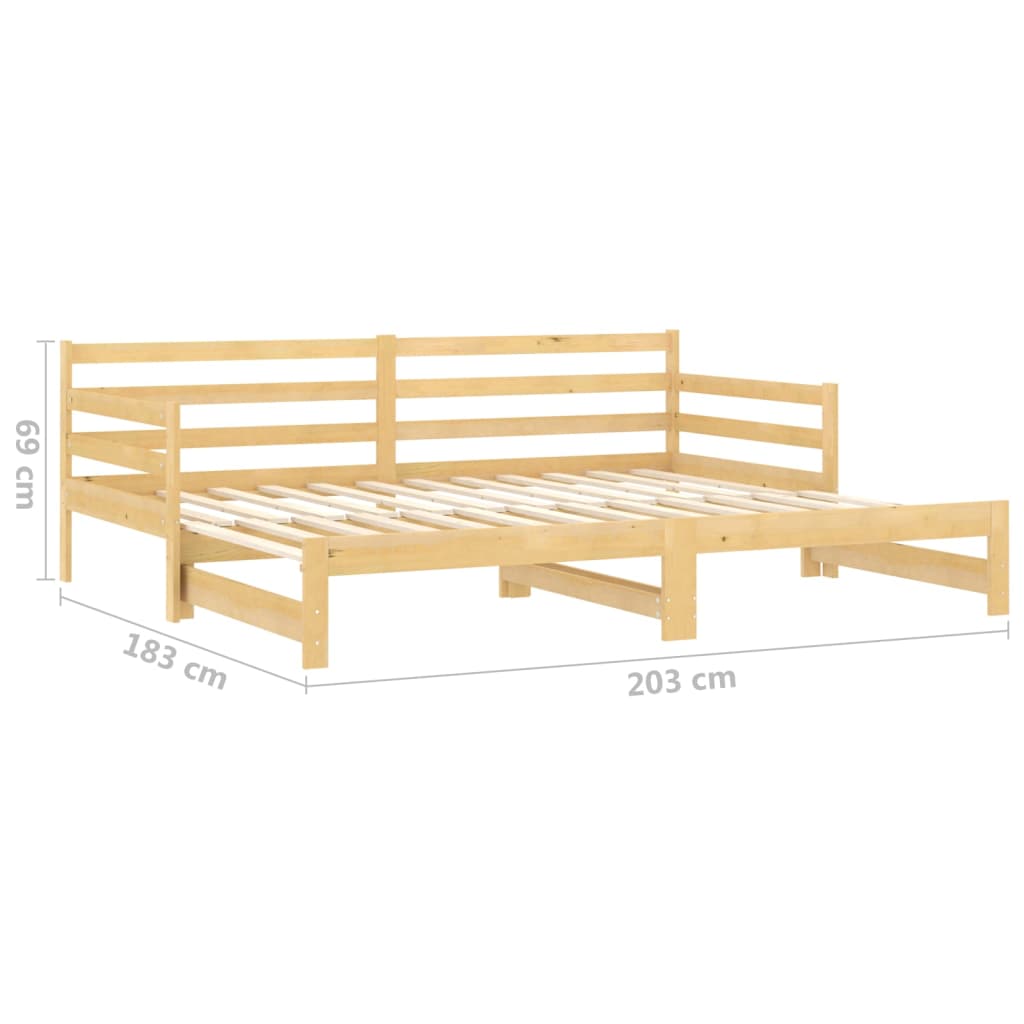 Divano Letto Estraibile in Legno Massello di Pino 2x(90x200) cm 806955