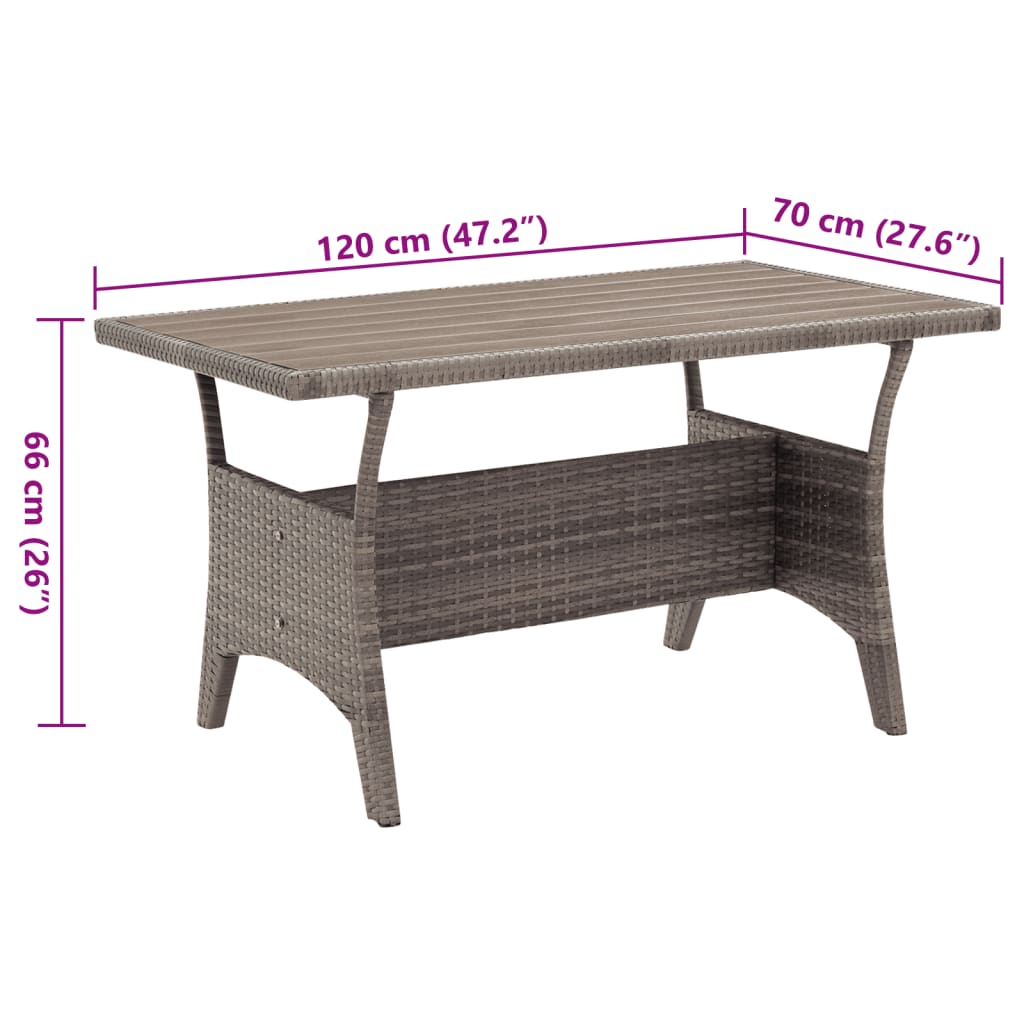 Tavolo da Giardino Grigio 120x70x66 cm in Polyrattan 316584
