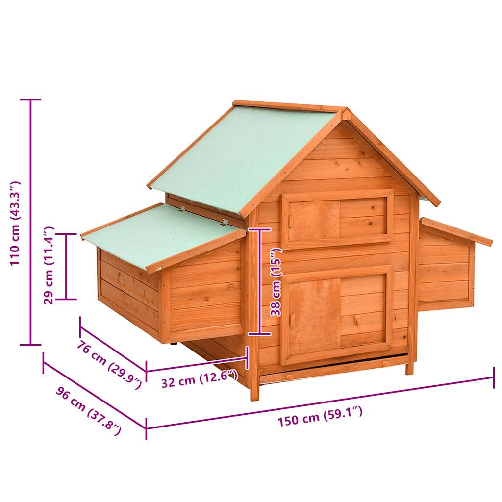 Pollaio 150x96x110 cm in Legno Massello di Abete 171459