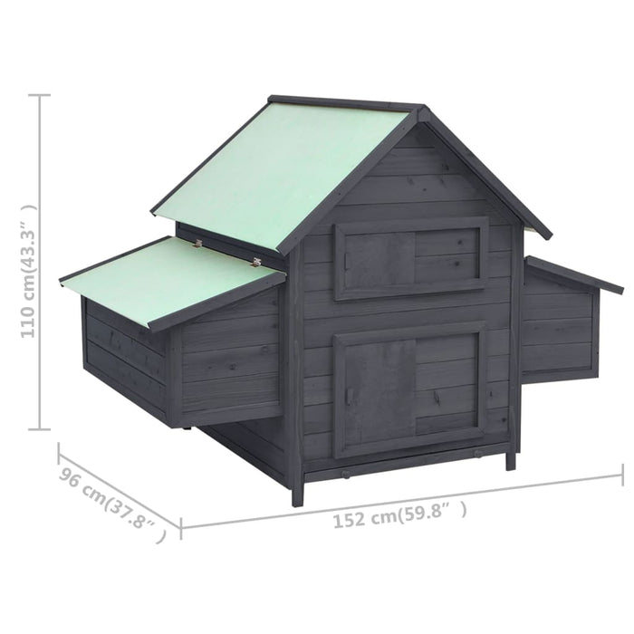 Pollaio 152 x 96 x 110 cm in legno massello di abete grigio e bianco 02_0001703