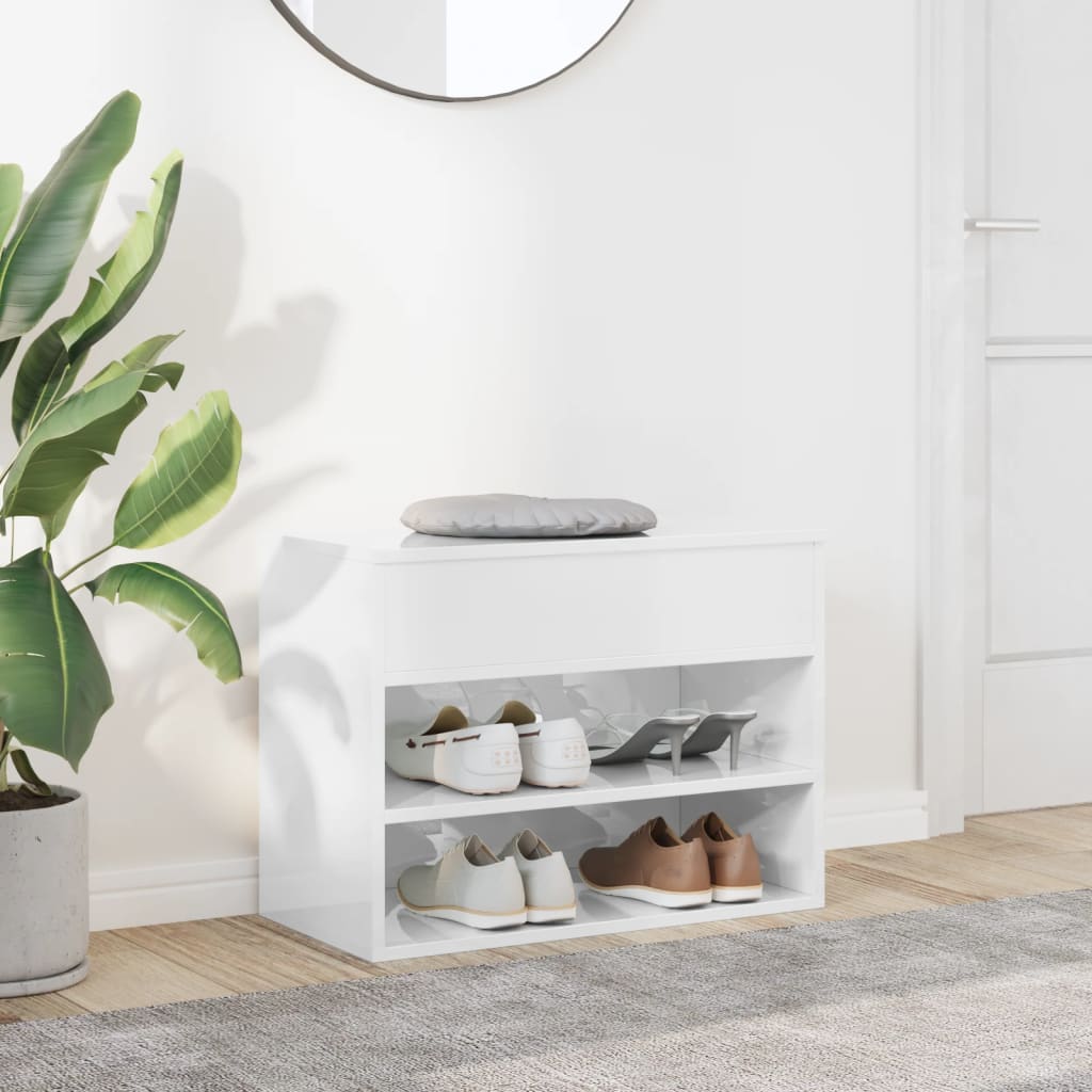 Scarpiera con Panchina Bianco Lucido 60x30x45 cm in Truciolatocod mxl 73446