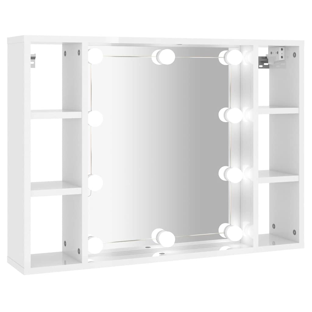 Mobile a Specchio con LED Bianco Lucido 76x15x55 cm 808861