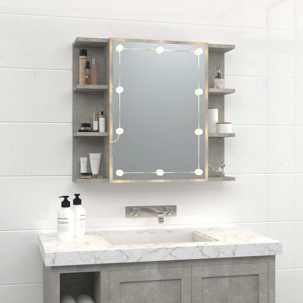 Mobile a Specchio con LED-Armadietto a Specchio Grigio Cemento 70x16,5x60 cm