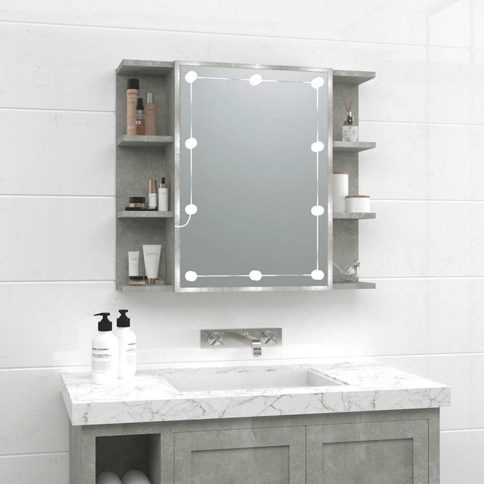 Mobile a Specchio con LED-Armadietto a Specchio Grigio Cemento 70x16,5x60 cm