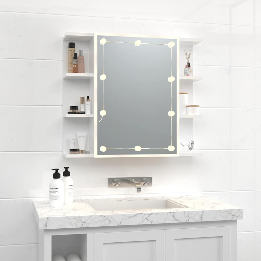 Mobile a Specchio con LED-Armadietto a Specchio Bianco Lucido 70x16,5x60 cm