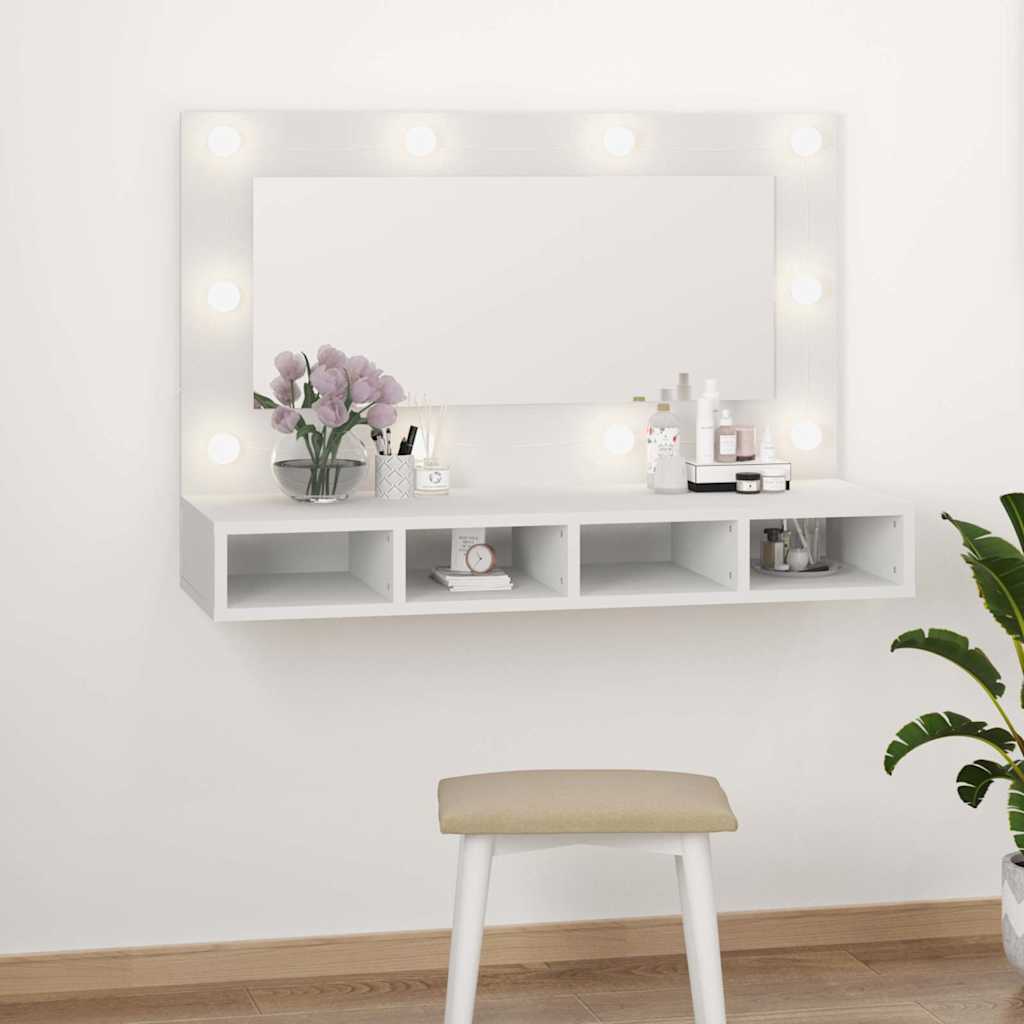 Mobile a Specchio con LED Bianco 90x31,5x62 cm 808891
