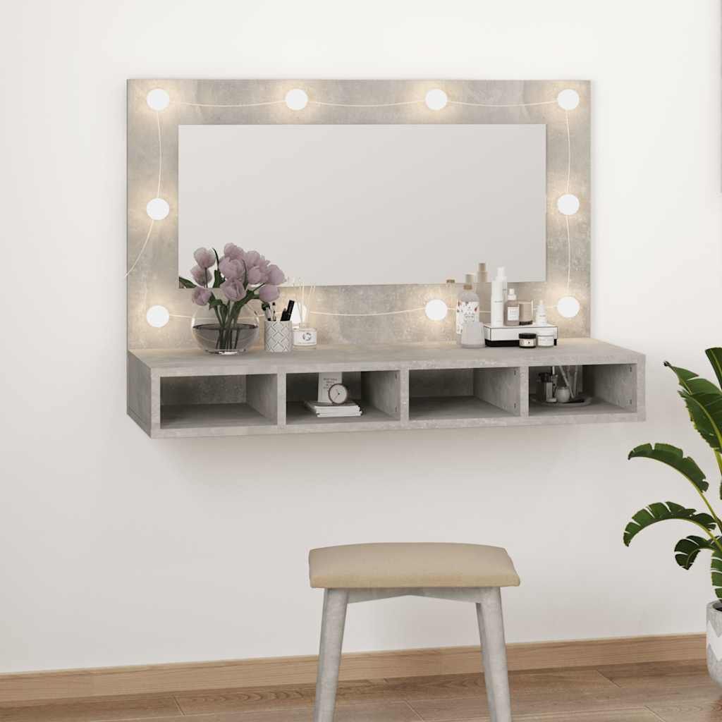 Mobile a Specchio con LED Grigio Cemento 90x31,5x62 cm 808895
