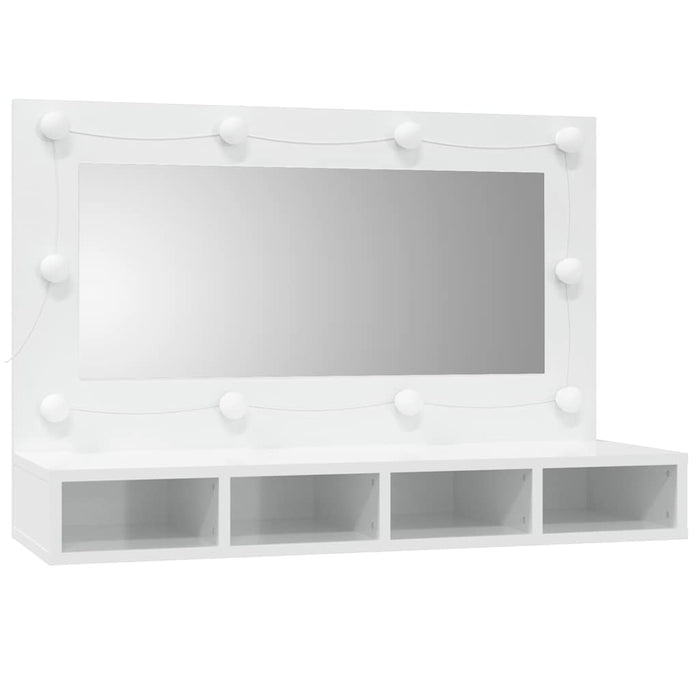 Mobile a Specchio con LED-Armadietto a Specchio Bianco Lucido 90x31,5x62 cm