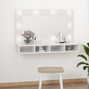 Mobile a Specchio con LED-Armadietto a Specchio Bianco Lucido 90x31,5x62 cm