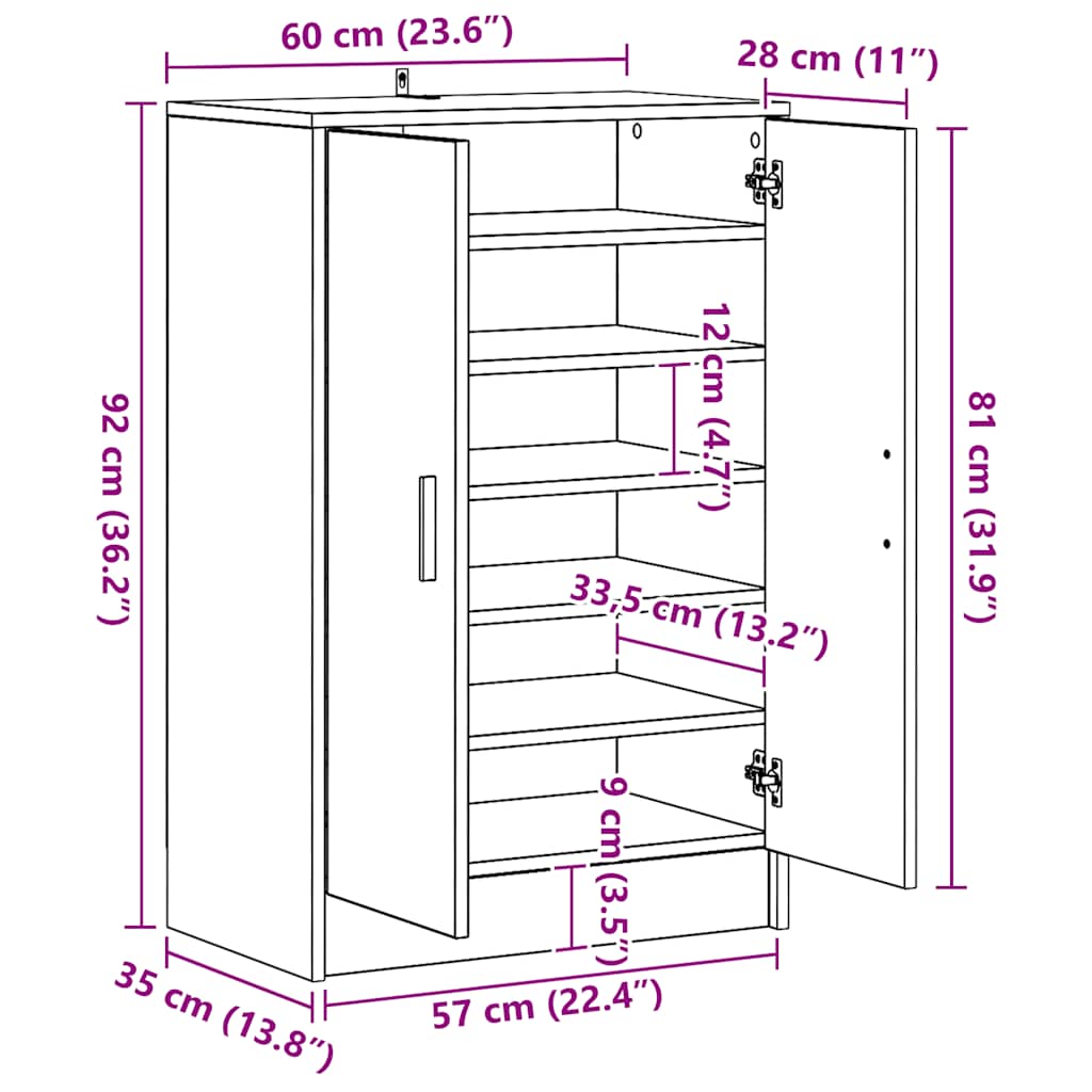 Scarpiera Nera 60x35x92 cm in Truciolato 808928