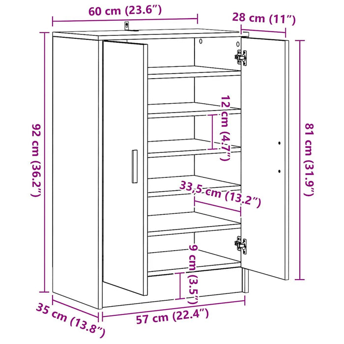 Scarpiera Grigio Cemento 60x35x92 cm in Truciolato 808931