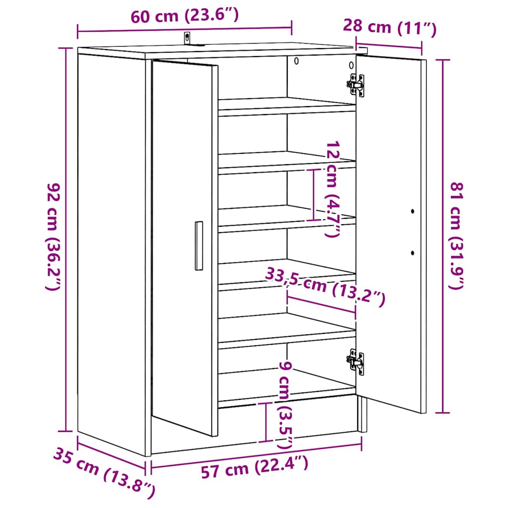 Scarpiera Bianco Lucido 60x35x92 cm in Truciolato 808933