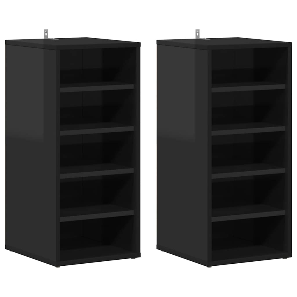 Scarpiere 2 pz Nero Lucido 31,5x35x70 cm in Truciolato 808996