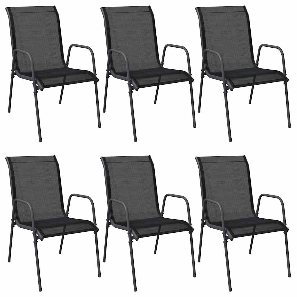 Sedie da Giardino 6 pz in Acciaio e Textilene Nere cod mxl 12276