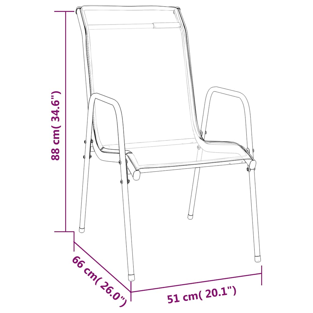 Sedie da Giardino 6 pz in Acciaio e Textilene Nere 316819