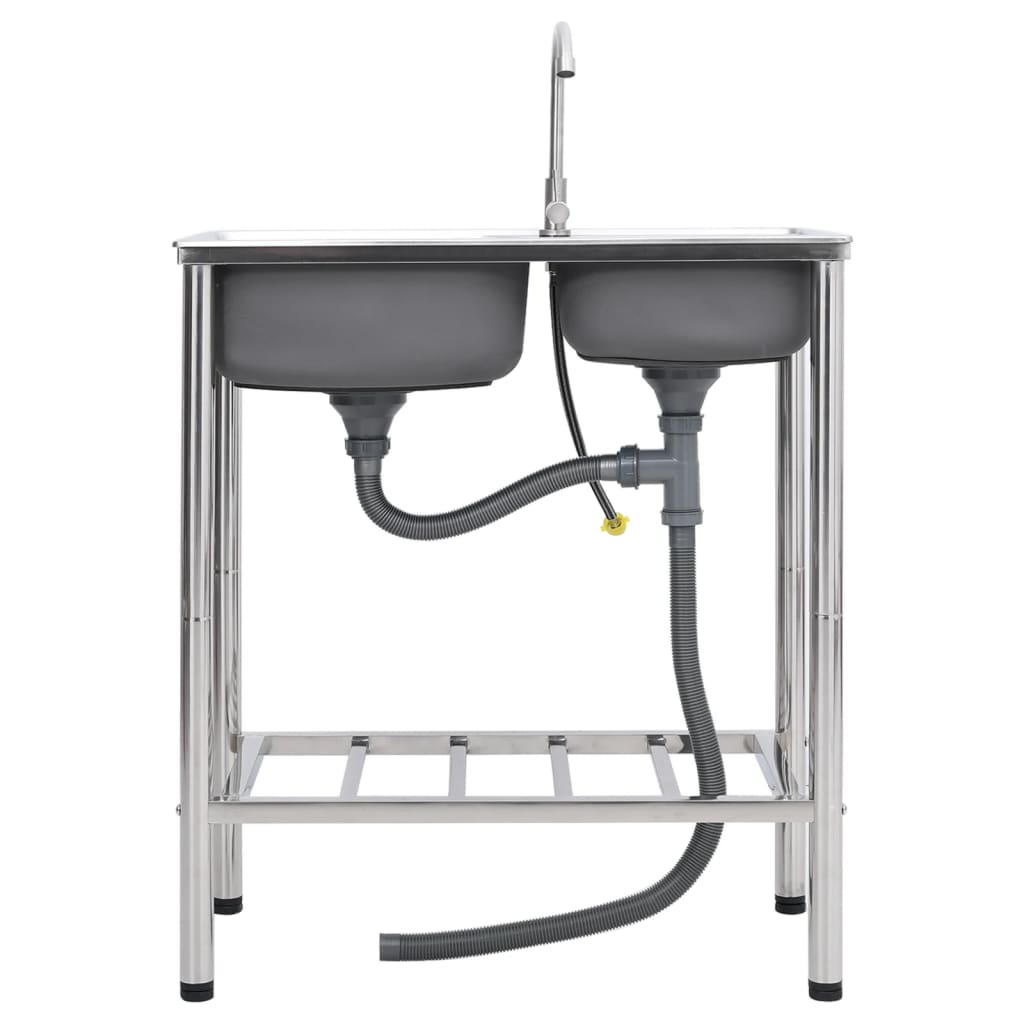 Lavello da campeggio doppio lavello con rubinetto in acciaio inox 02_0002436