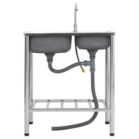 Lavello da campeggio doppio lavello con rubinetto in acciaio inox 02_0002436