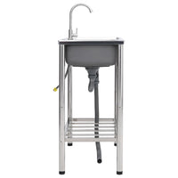 Lavello da Campeggio Vasca Doppia con Rubinetto-Lavandino-Lavabo in Acciaio Inox 614661