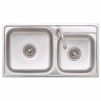 Lavello da Campeggio Vasca Doppia con Rubinetto-Lavandino-Lavabo in Acciaio Inox 614661
