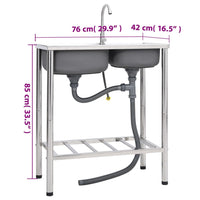 Lavello da Campeggio Vasca Doppia con Rubinetto in Acciaio Inox