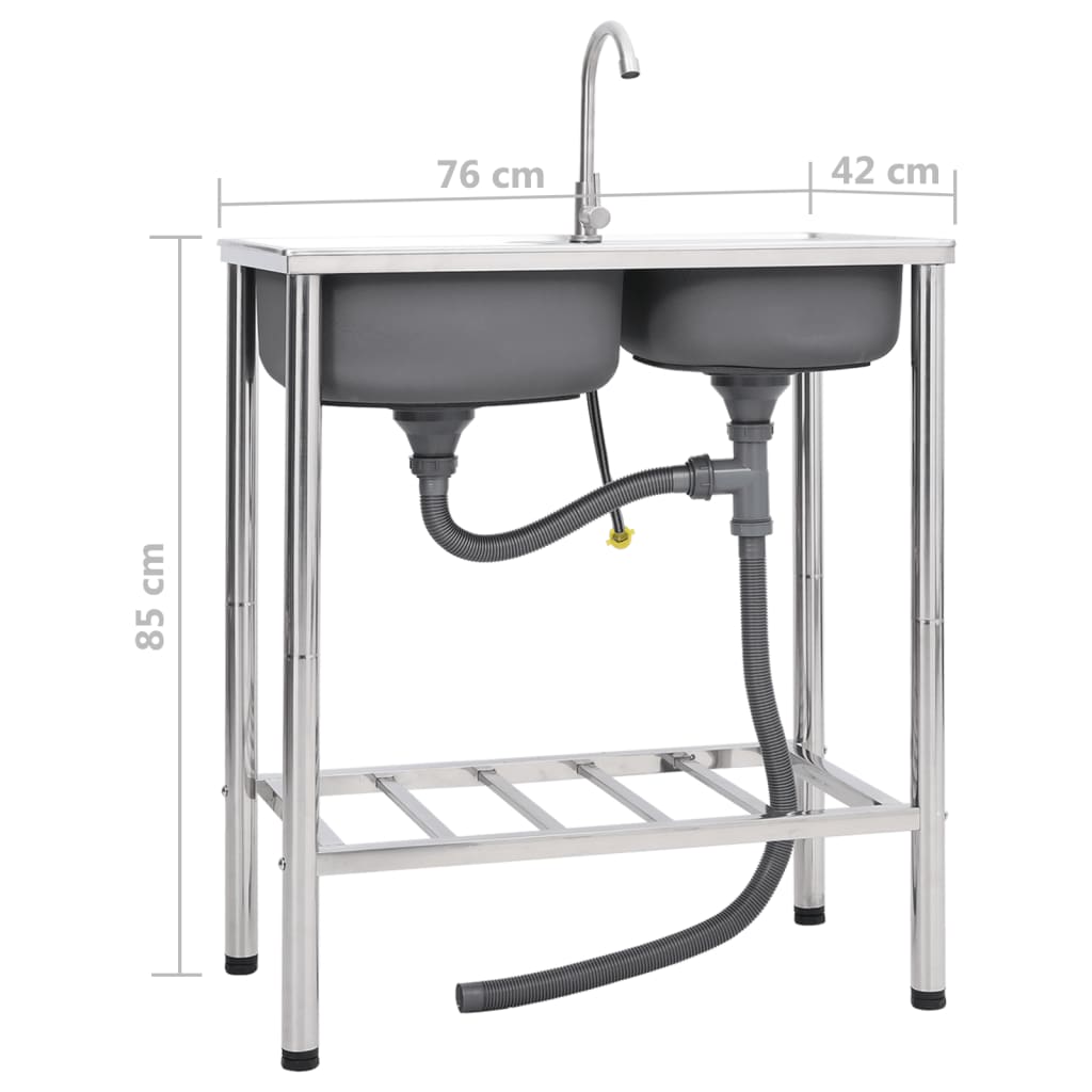 Lavello da campeggio doppio lavello con rubinetto in acciaio inox 02_0002436