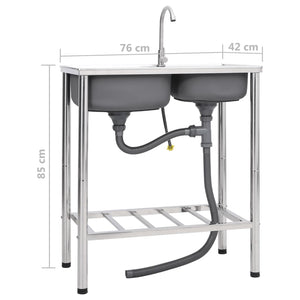 Lavello da campeggio doppio lavello con rubinetto in acciaio inox 02_0002436