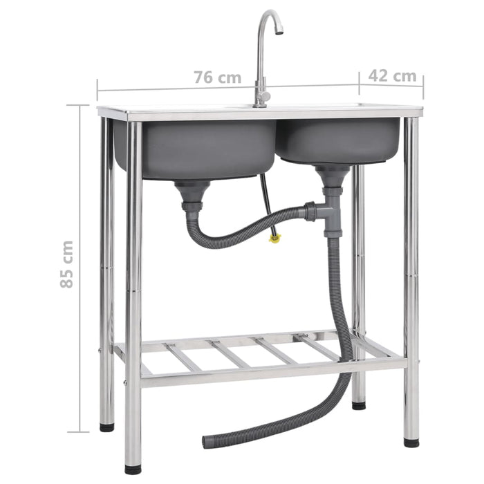 Lavello da campeggio doppio lavello con rubinetto in acciaio inox 02_0002436