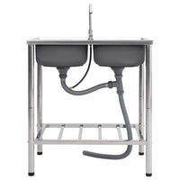 Lavello da Campeggio Vasca Doppia con Rubinetto-Lavandino-Lavabo in Acciaio Inox 119266