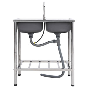 Lavello da campeggio doppio lavello con rubinetto lavello da cucina lavello da garage lavello da esterno antivegetativo 78 x 43 cm acciaio inox 02_0002437