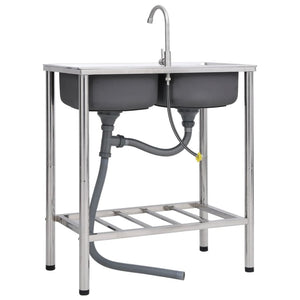 Lavello da campeggio doppio lavello con rubinetto lavello da cucina lavello da garage lavello da esterno antivegetativo 78 x 43 cm acciaio inox 02_0002437