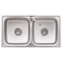 Lavello da Campeggio Vasca Doppia con Rubinetto-Lavandino-Lavabo in Acciaio Inox 119266
