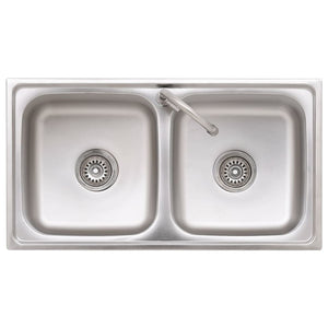 Lavello da Campeggio Vasca Doppia con Rubinetto-Lavandino-Lavabo in Acciaio Inox 119266